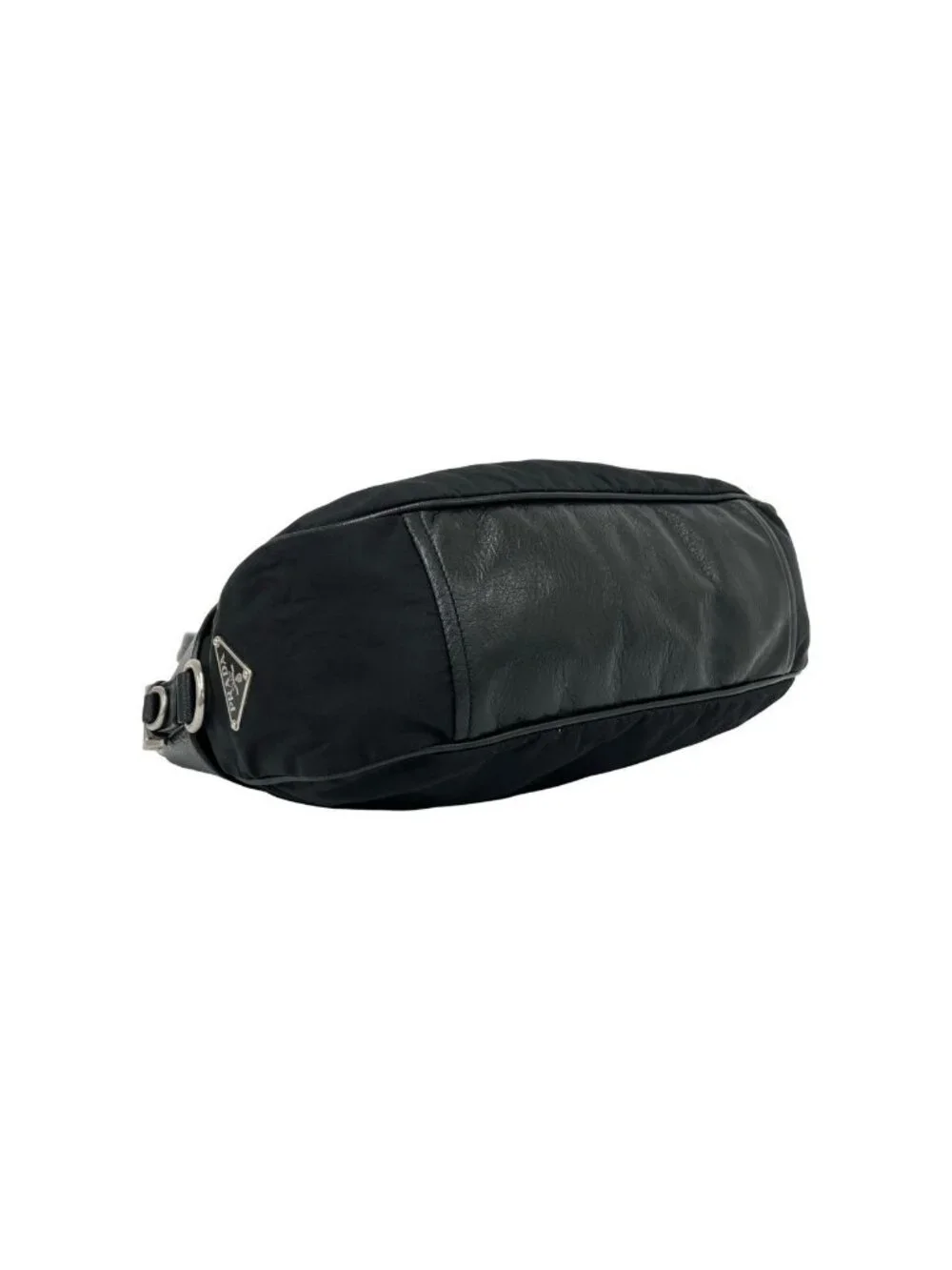 Prada Triangle Logo Tessuto Nylon Leather Tote Bag Black